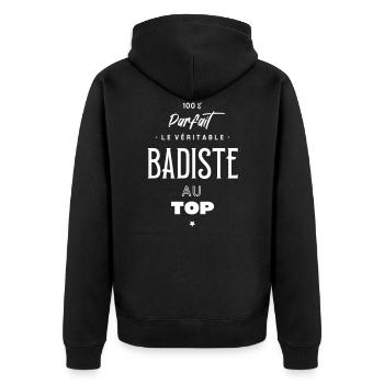 Le véritable badiste au top - Veste à capuche bio Premium Unisexe - noir - Dos - Nico (187cm)