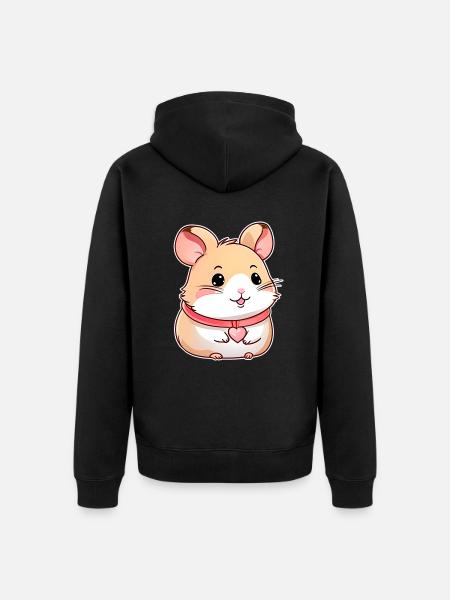 Niedlicher Hamster mit Herzchen - Unisex Premium Bio Zip Hoodie - Schwarz
