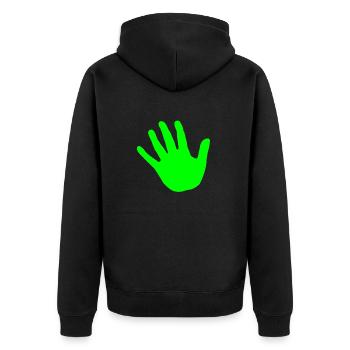hand gruen - Unisex Premium Bio Zip Hoodie - Schwarz - Hinten - Nico (187cm)