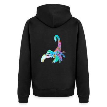 Bunter Skorpion - Unisex Premium Bio Zip Hoodie - Schwarz - Hinten - Nico (187cm)