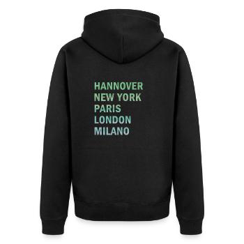 Metropole Hannover - Unisex Premium Bio Zip Hoodie - Schwarz - Hinten - Nico (187cm)