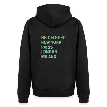 Metropole Heidelberg - Unisex Premium Bio Zip Hoodie - Schwarz - Hinten - Nico (187cm)