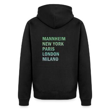 Metropole Mannheim - Unisex Premium Bio Zip Hoodie - Schwarz - Hinten - Nico (187cm)