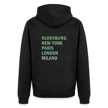 Metropole Oldenburg - Unisex Premium Bio Zip Hoodie - Schwarz - Hinten - Nico (187cm)
