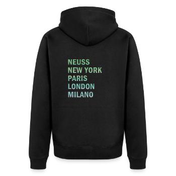 Metropole Neuss - Unisex Premium Bio Zip Hoodie - Schwarz - Hinten - Nico (187cm)