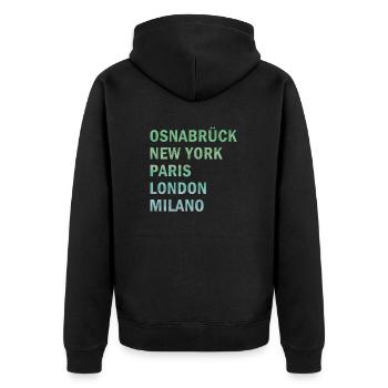 Metropole Osnabrück - Unisex Premium Bio Zip Hoodie - Schwarz - Hinten - Nico (187cm)