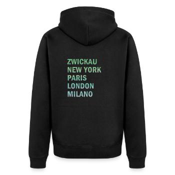 Metropole Zwickau - Unisex Premium Bio Zip Hoodie - Schwarz - Hinten - Nico (187cm)