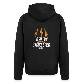 genialer BARKEEPER - Unisex Premium Bio Zip Hoodie - Schwarz - Hinten - Nico (187cm)