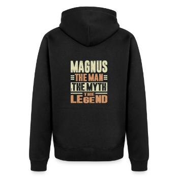 Magnus The Man - Unisex Premium Organic Zip Hoodie - black - Back - Nico (187cm)
