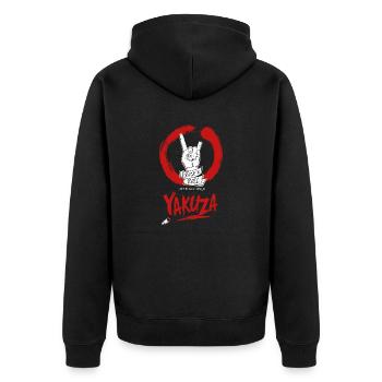 Metal Sign Yakuza Zen - Unisex Premium Bio Zip Hoodie - Schwarz - Hinten - Nico (187cm)
