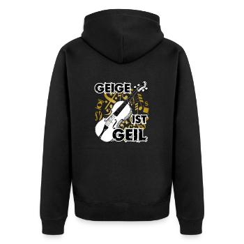 Geige ist geil - Unisex Premium Bio Zip Hoodie - Schwarz - Hinten - Nico (187cm)