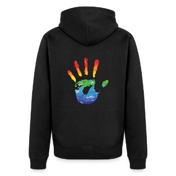Regenbogen - Unisex Premium Bio Zip Hoodie - Schwarz - Hinten - Nico (187cm)