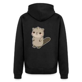 Beaver - Unisex Premium Organic Zip Hoodie - black - Back - Nico (187cm)