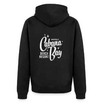Cabana Bay Beach Resort (Weiß) - Unisex Premium Bio Zip Hoodie - Schwarz - Hinten - Nico (187cm)