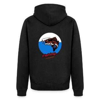 Fishing...is my passion - Unisex Premium Bio Zip Hoodie - Schwarz - Hinten - Nico (187cm)