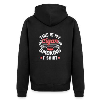 This Is My Cigar Smoking T Shirt - Passionszigarre - Unisex Premium Bio Zip Hoodie - Schwarz - Hinten - Nico (187cm)