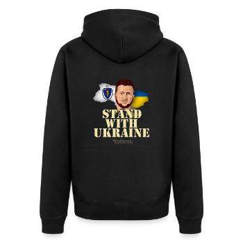 Ukraine Massachusetts Selenskyj T-Shirt Design - Unisex Premium Bio Zip Hoodie - Schwarz - Hinten - Nico (187cm)