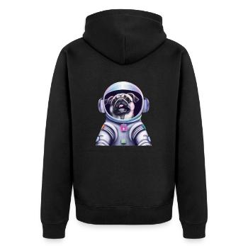 Mops Hund im Raumanzug Lustige Geschenkidee - Unisex Premium Bio Zip Hoodie - Schwarz - Hinten - Nico (187cm)