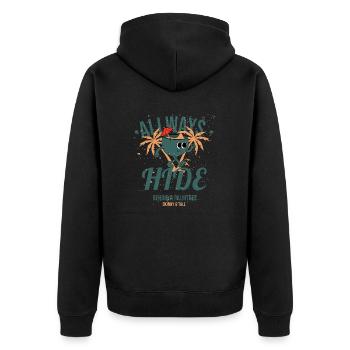 Palmen Witz - Witze - Unisex Premium Bio Zip Hoodie - Schwarz - Hinten - Nico (187cm)