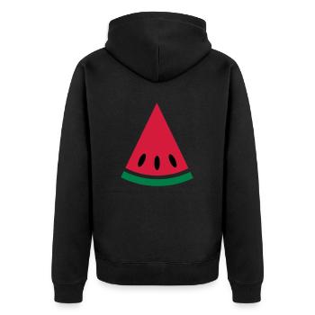 Melone - Unisex Premium Bio Zip Hoodie - Schwarz - Hinten - Nico (187cm)