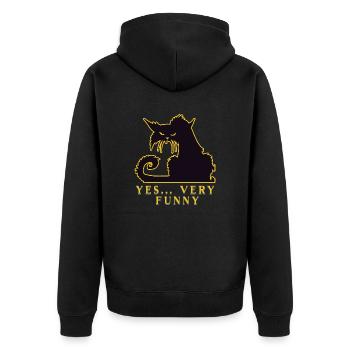 Katze - Ja sehr Lustig - Gelangweilte Mietze - Unisex Premium Bio Zip Hoodie - Schwarz - Hinten - Nico (187cm)