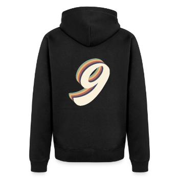Vintage 9th Anniversary - Unisex Premium Organic Zip Hoodie - black - Back - Nico (187cm)