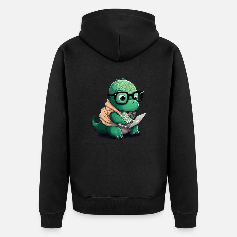 Süßer Dino der Programmiert - Unisex Premium Bio Zip Hoodie - Schwarz