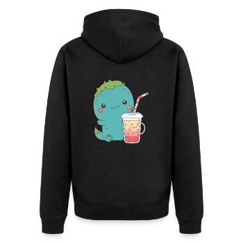 Kawaii Süße Glückliche bunte Dino Trinken Tee - Unisex Premium Bio Zip Hoodie - Schwarz - Hinten - Nico (187cm)