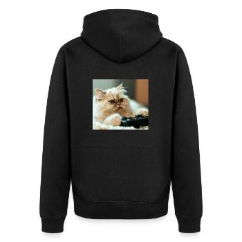 Persian cat Negan playing video games - Unisex Premium Organic Zip Hoodie - black - Back - Nico (187cm)