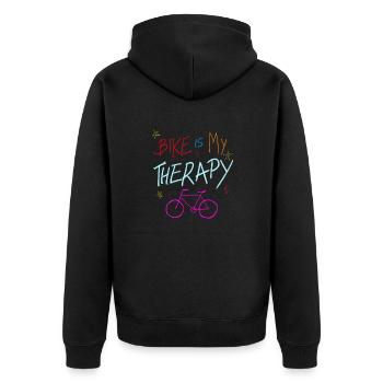 Fahrrad ist meine Therapie - Unisex Premium Bio Zip Hoodie - Schwarz - Hinten - Nico (187cm)