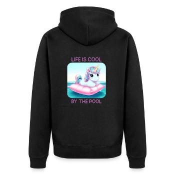Einhorn Im Pool Sommer Baden Urlaub Geschenk - Unisex Premium Bio Zip Hoodie - Schwarz - Hinten - Nico (187cm)