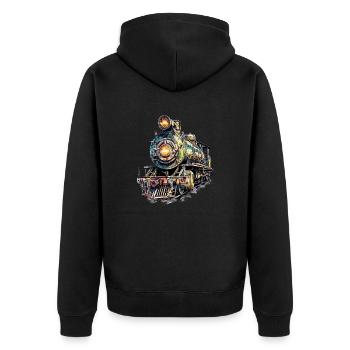 Eine Dampflok weckt Kindheitserinnerungen - Unisex Premium Bio Zip Hoodie - Schwarz - Hinten - Nico (187cm)