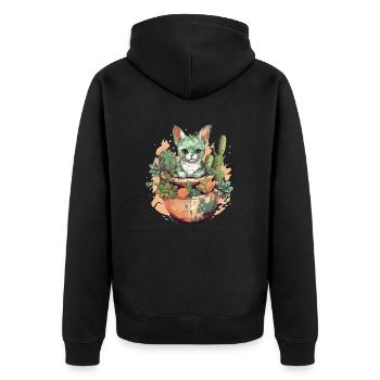 Cat in teracotta pot with cactus - Unisex Premium Organic Zip Hoodie - black - Back - Nico (187cm)