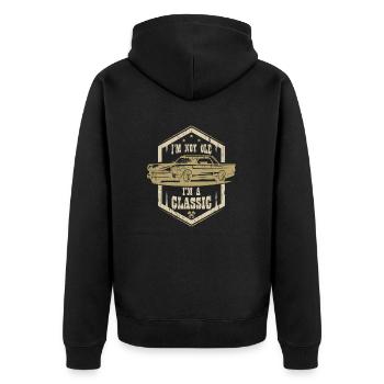 I'M NOT OLD I'M A CLASSIC - Unisex Premium Organic Zip Hoodie - black - Back - Nico (187cm)