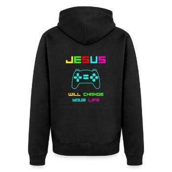 Jesus will change your life colour - Unisex Premium Organic Zip Hoodie - black - Back - Nico (187cm)