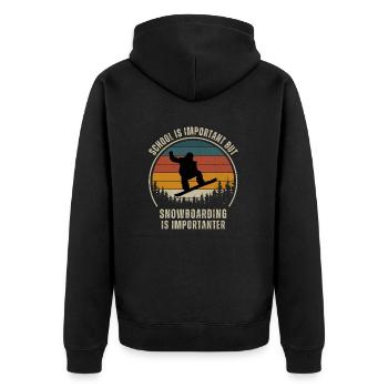 Schule ist wichtig, aber Snowboarden ist wichtig - Unisex Premium Bio Zip Hoodie - Schwarz - Hinten - Nico (187cm)