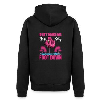 Flamingo Ne me fais pas mettre le pied à l’étrier flamant rose - Veste à capuche bio Premium Unisexe - noir - Dos - Nico (187cm)