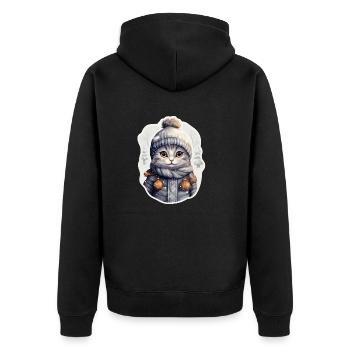 Katze mit Mütze, Schal und Winterjacke - Unisex Premium Bio Zip Hoodie - Schwarz - Hinten - Nico (187cm)