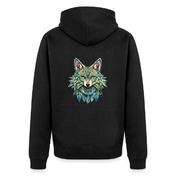 Fox with feathers traditional design spirit - Unisex Premium Organic Zip Hoodie - black - Back - Nico (187cm)