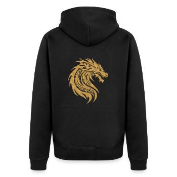 Fantasy Drache Anime Drachenkopf Mythisches Reptil - Unisex Premium Bio Zip Hoodie - Schwarz - Hinten - Nico (187cm)