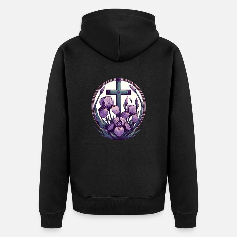Croix chrétienne violet Iris - Veste à capuche bio Premium Unisexe - noir