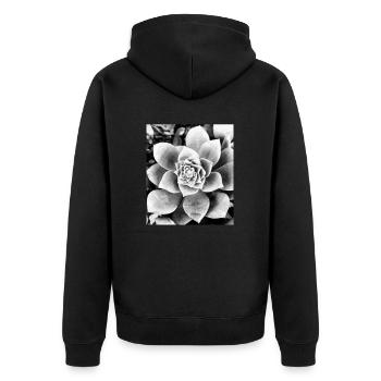 schwarz-weiße Blume - Unisex Premium Bio Zip Hoodie - Schwarz - Hinten - Nico (187cm)