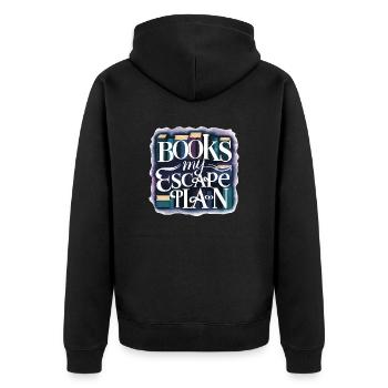 Leseratte Bücherwurm Spruch My Escape Plan - Unisex Premium Bio Zip Hoodie - Schwarz - Hinten - Nico (187cm)