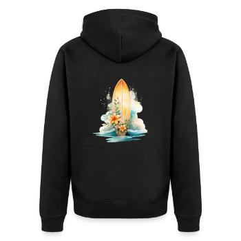 SURFBRETT IN BLÜTE - Unisex Premium Bio Zip Hoodie - Schwarz - Hinten - Nico (187cm)
