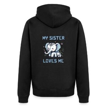 Ma sœur m’aime - Dictons de bébé - Meine Schweste - Veste à capuche bio Premium Unisexe - noir - Dos - Nico (187cm)