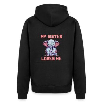 Ma sœur m’aime - Dictons de bébé - Meine Schweste - Veste à capuche bio Premium Unisexe - noir - Dos - Nico (187cm)