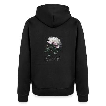Bold Peony Blossom - Street Botanical Power - Unisex Premium Bio Zip Hoodie - Schwarz - Hinten - Nico (187cm)