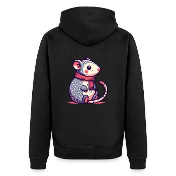 Süße Maus im Schal - Unisex Premium Bio Zip Hoodie - Schwarz - Hinten - Nico (187cm)