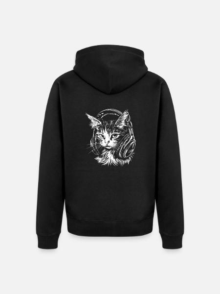 Cat Headset Music DJ - Unisex Premium Organic Zip Hoodie - black