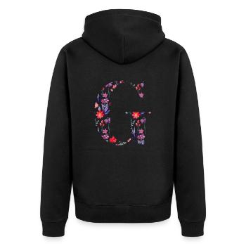 Personalisierter Blumenbuchstabe g - Geschenkidee - Unisex Premium Bio Zip Hoodie - Schwarz - Hinten - Nico (187cm)